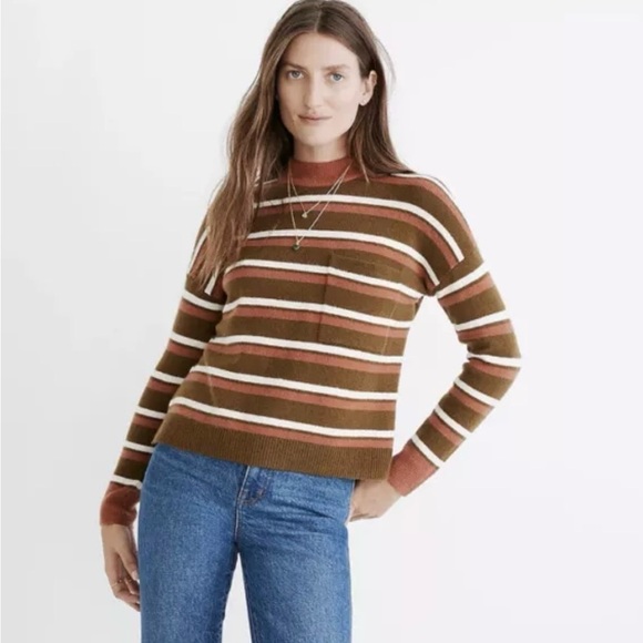 NEW Madewell Mock Neck Pocket Striped Sweater Sz XXS Wool Blend - Picture 1 of 5